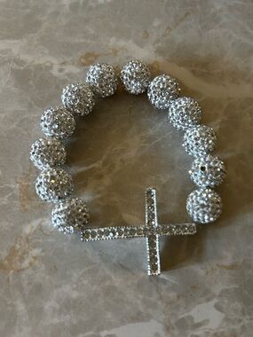 Silver Crystal Cross Stretch Bracelet - Women Jewelry